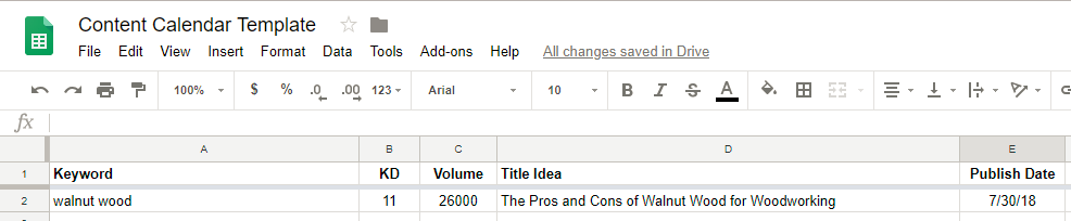 Content calendar