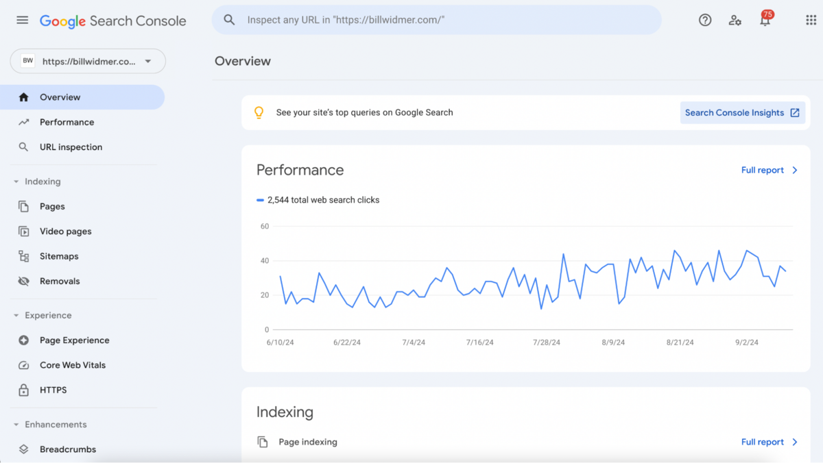 Google Search Console dashboard