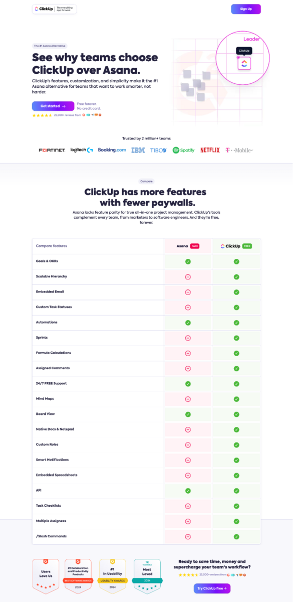 ClickUp's "vs" page template